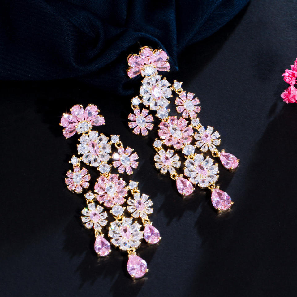 Cluster Flower Tassel Earrings
