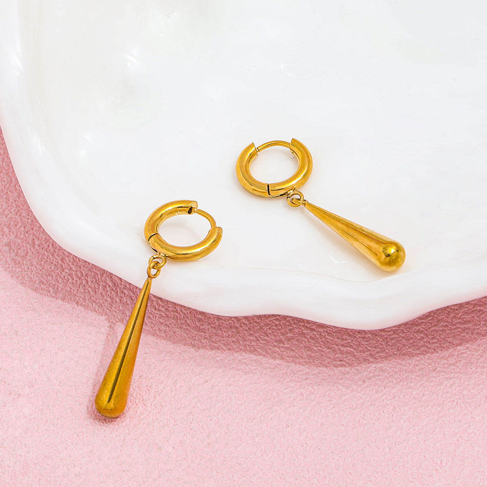 Water Drop Tassel Huggie Earrings | 18K Gold Plated