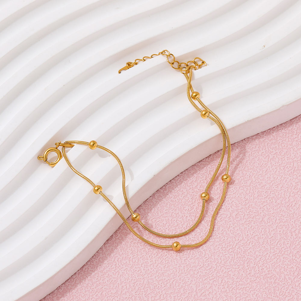Double Layer Beads Fine Bracelet | 18K Gold Plated