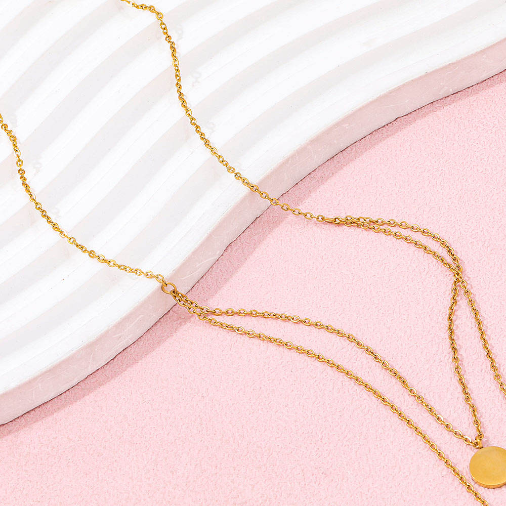 Double-layer Round Pendant Necklace | 18K Gold Plated