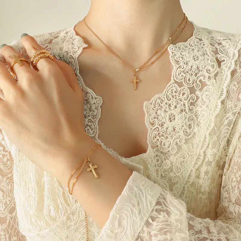 Retro Style Cross Necklace & Bracelet
