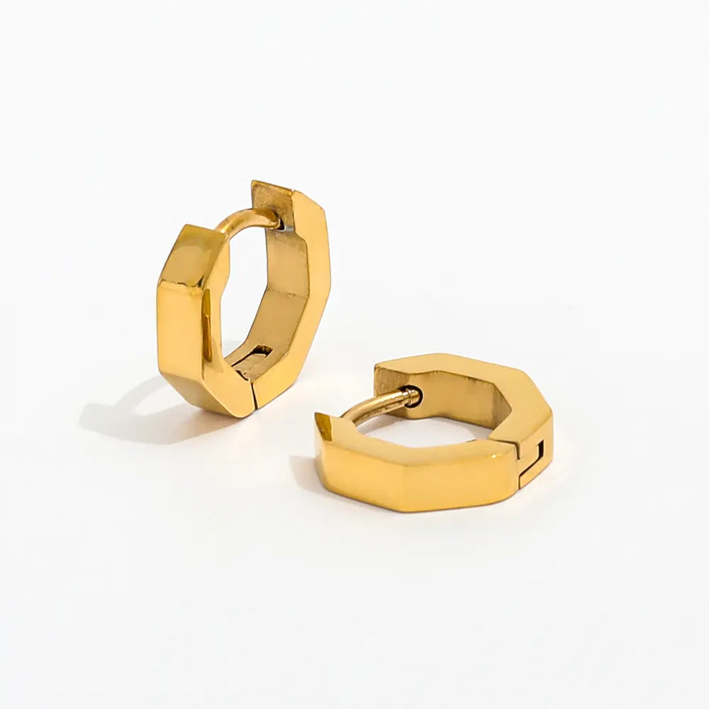 Octangle Hoop Huggie Earrings | 18K Gold Plated