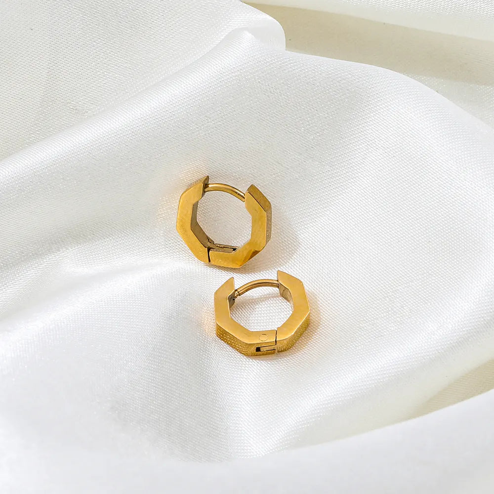 Octangle Hoop Huggie Earrings | 18K Gold Plated