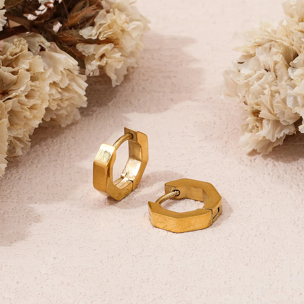 Octangle Hoop Huggie Earrings | 18K Gold Plated