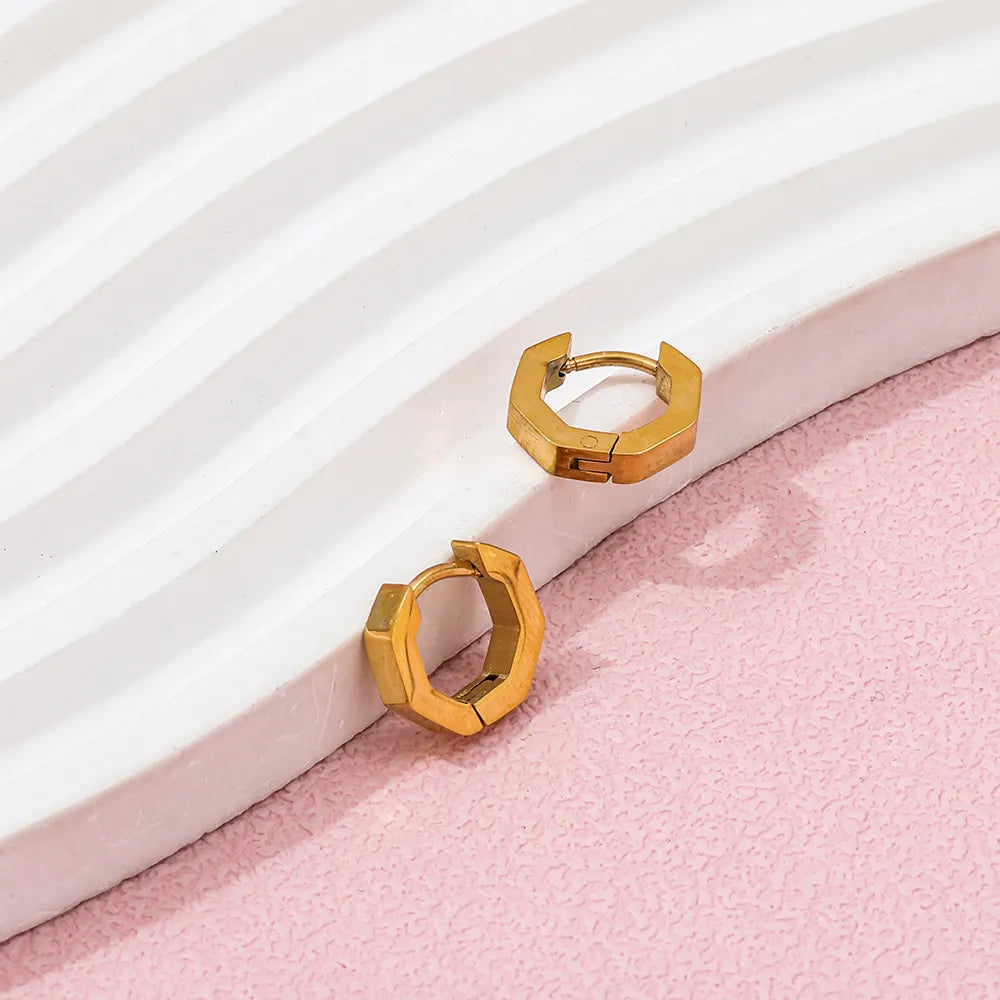 Octangle Hoop Huggie Earrings | 18K Gold Plated