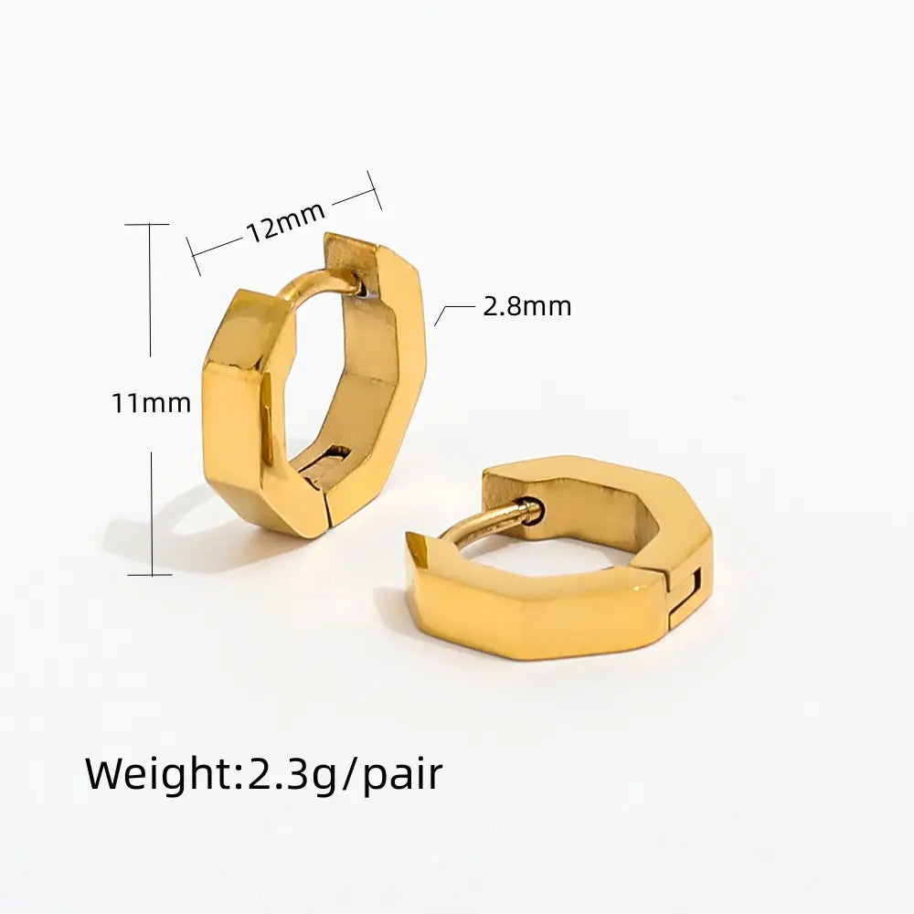 Octangle Hoop Huggie Earrings | 18K Gold Plated