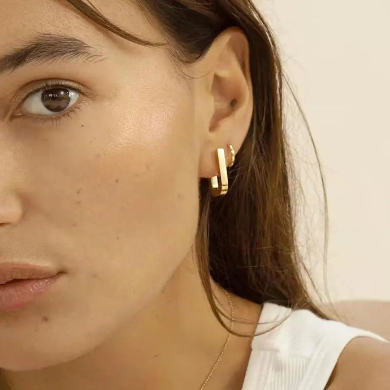 Rectangle Hoop Earrings | 18K Gold Plated