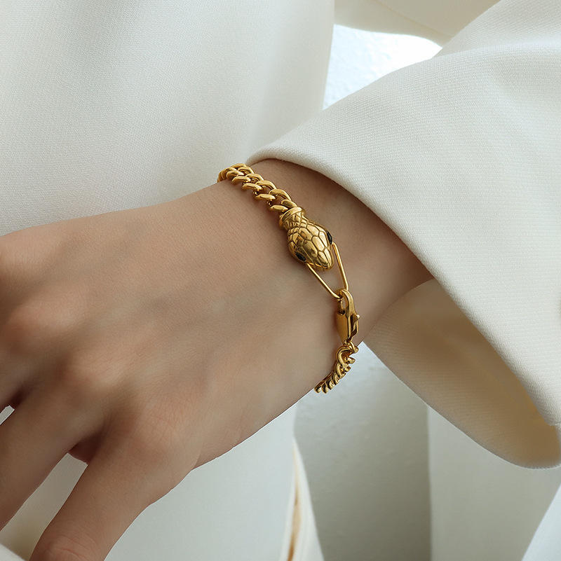 Snake's Head Link Chain Bracelet | 18K Gold Plated