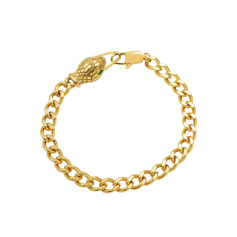 Snake's Head Link Chain Bracelet | 18K Gold Plated