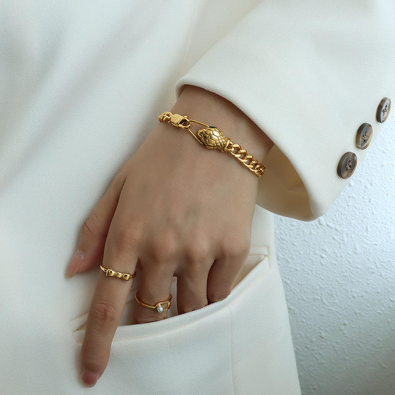 Snake's Head Link Chain Bracelet | 18K Gold Plated