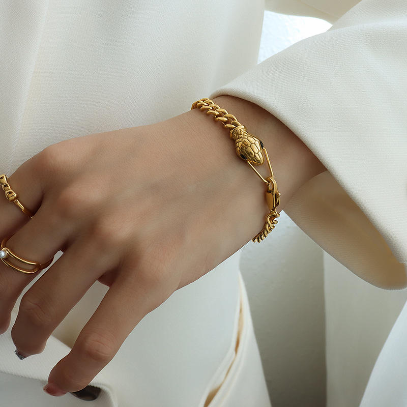 Snake's Head Link Chain Bracelet | 18K Gold Plated