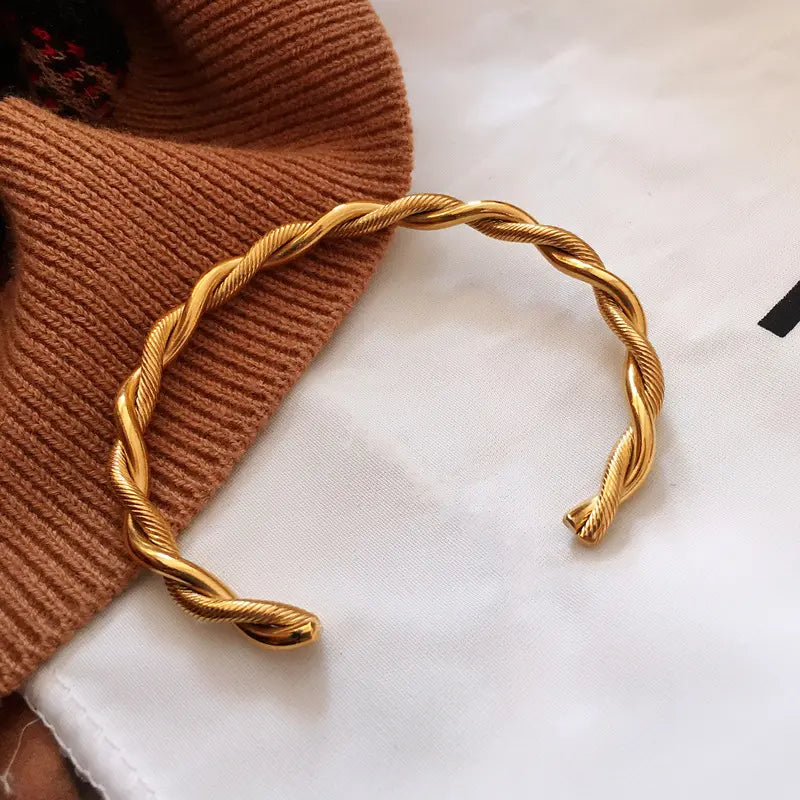 Twist Rope 18K Gold Plated Cuff Bangle