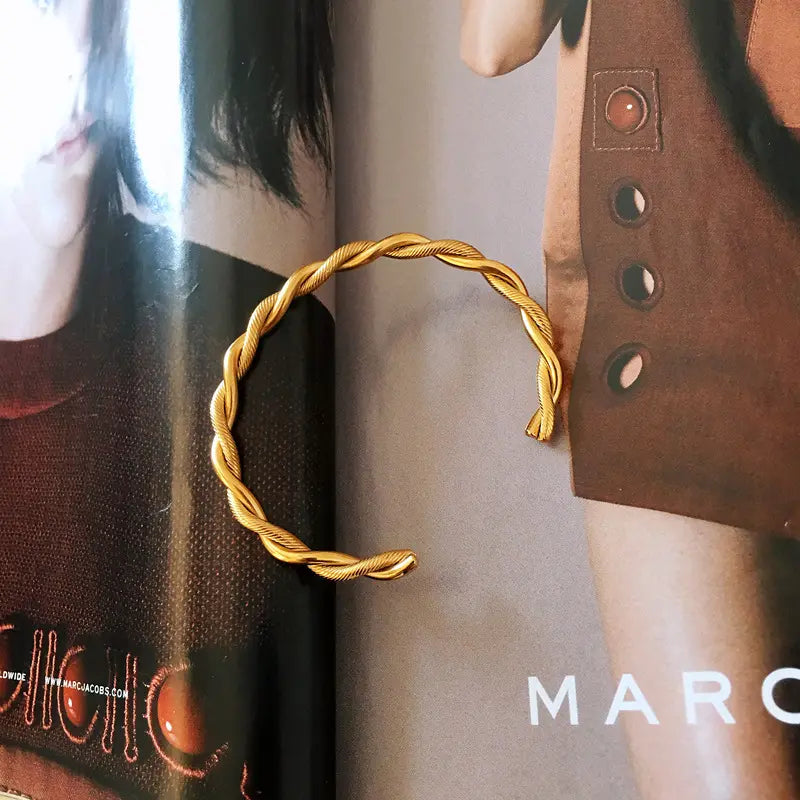 Twist Rope 18K Gold Plated Cuff Bangle