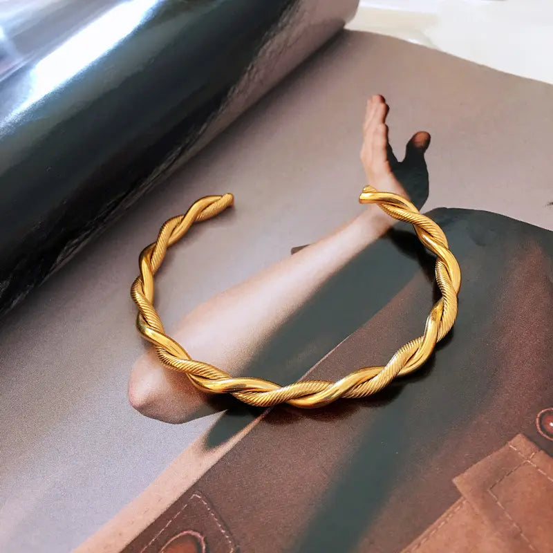 Twist Rope 18K Gold Plated Cuff Bangle