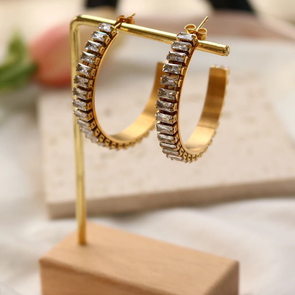 Large Cubic Zirconia 18K Gold Plated Earrings