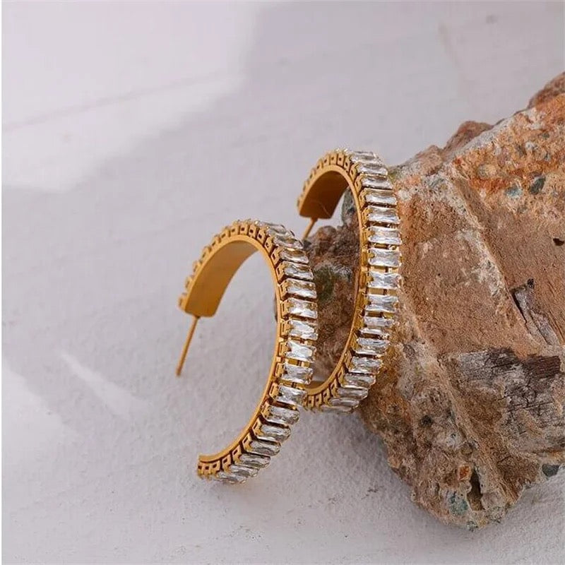 Large Cubic Zirconia 18K Gold Plated Earrings