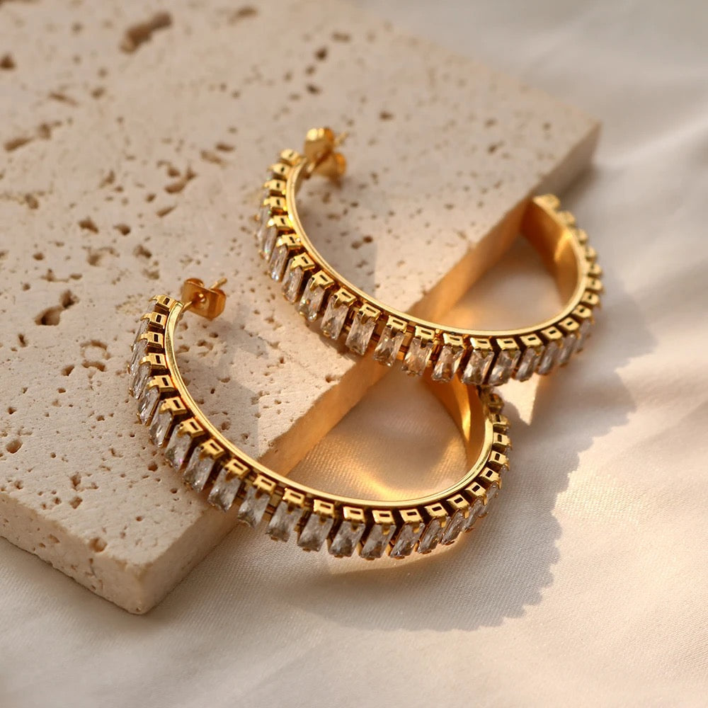 Large Cubic Zirconia 18K Gold Plated Earrings