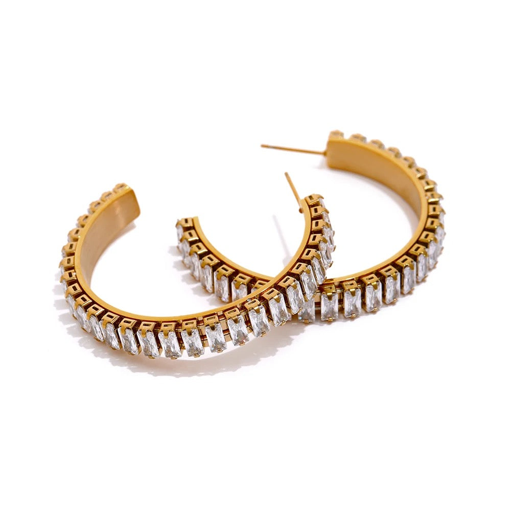 Large Cubic Zirconia 18K Gold Plated Earrings