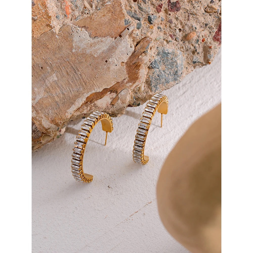 Large Cubic Zirconia 18K Gold Plated Earrings