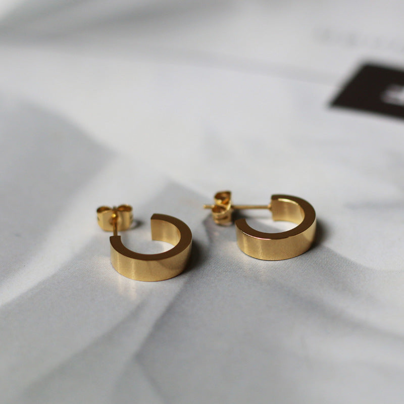 Mini C Shaped 18K Gold Plated Stud Earrings
