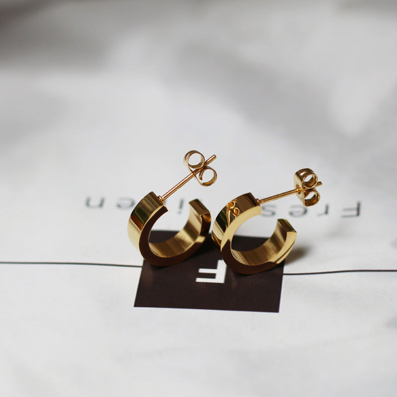 Mini C Shaped 18K Gold Plated Stud Earrings