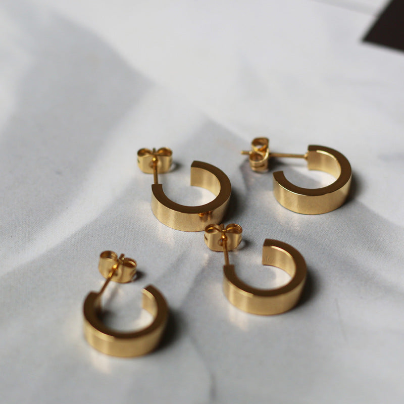 Mini C Shaped 18K Gold Plated Stud Earrings
