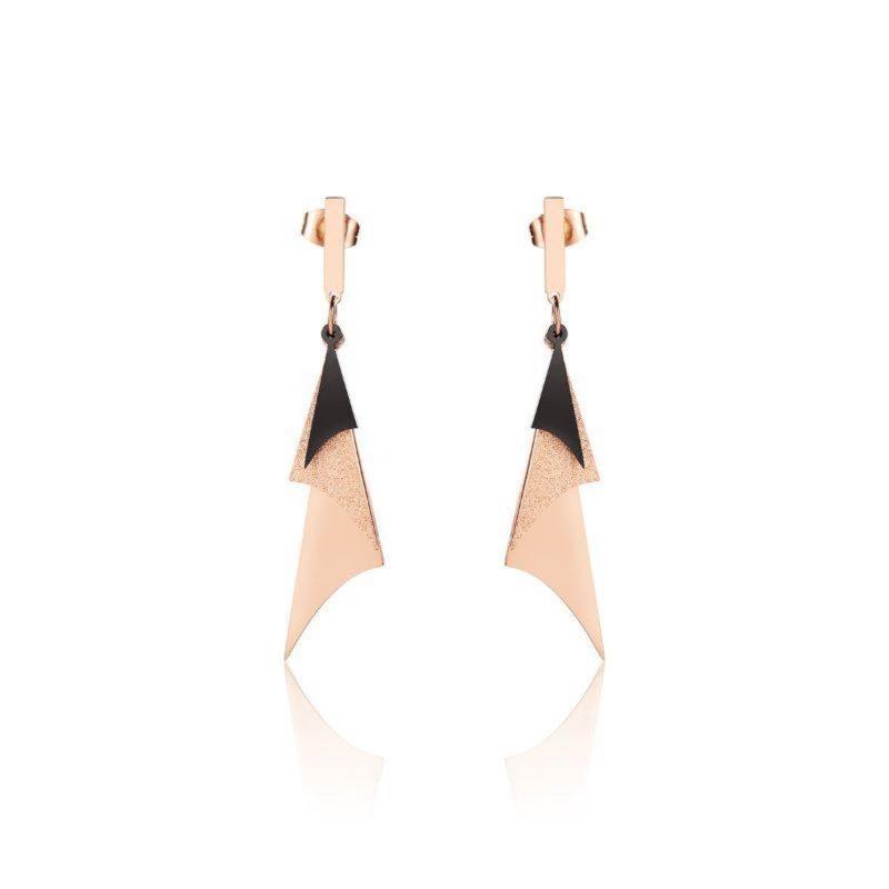 Triangular Asymmetric Shimmery Rose Gold Plated Dangle Earrings