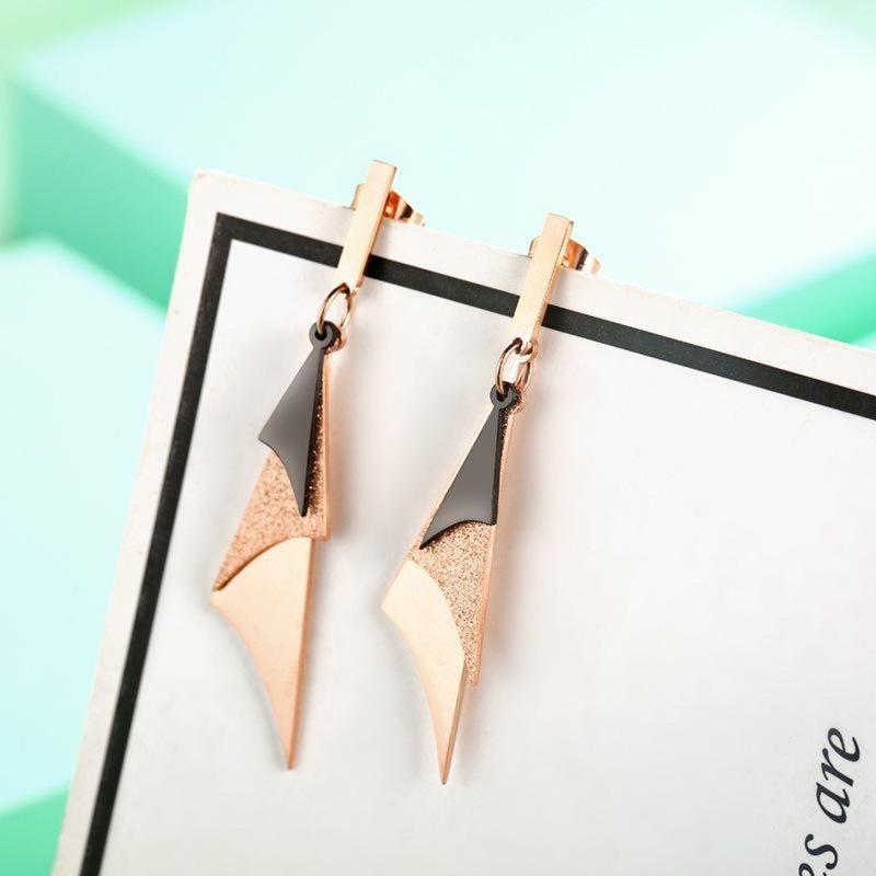 Triangular Asymmetric Shimmery Rose Gold Plated Dangle Earrings