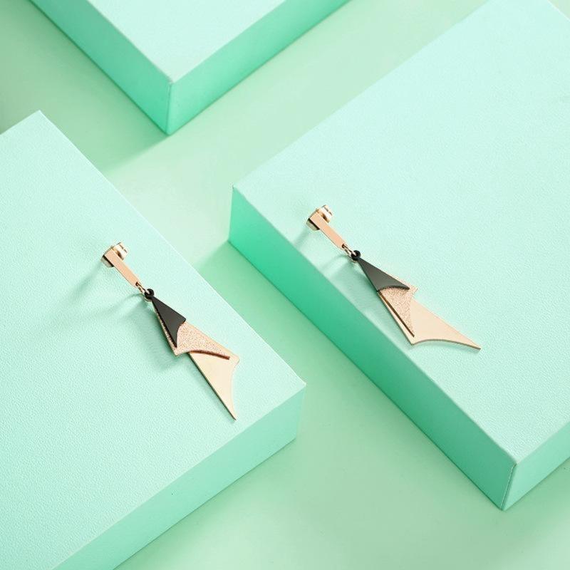 Triangular Asymmetric Shimmery Rose Gold Plated Dangle Earrings