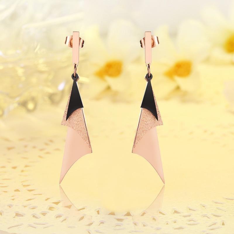 Triangular Asymmetric Shimmery Rose Gold Plated Dangle Earrings