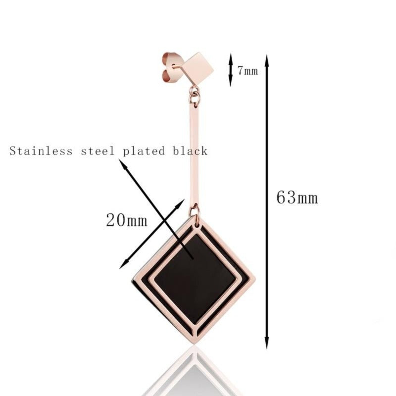 Black & Rose Gold Square Drop Stainless Steel Dangle Earrings
