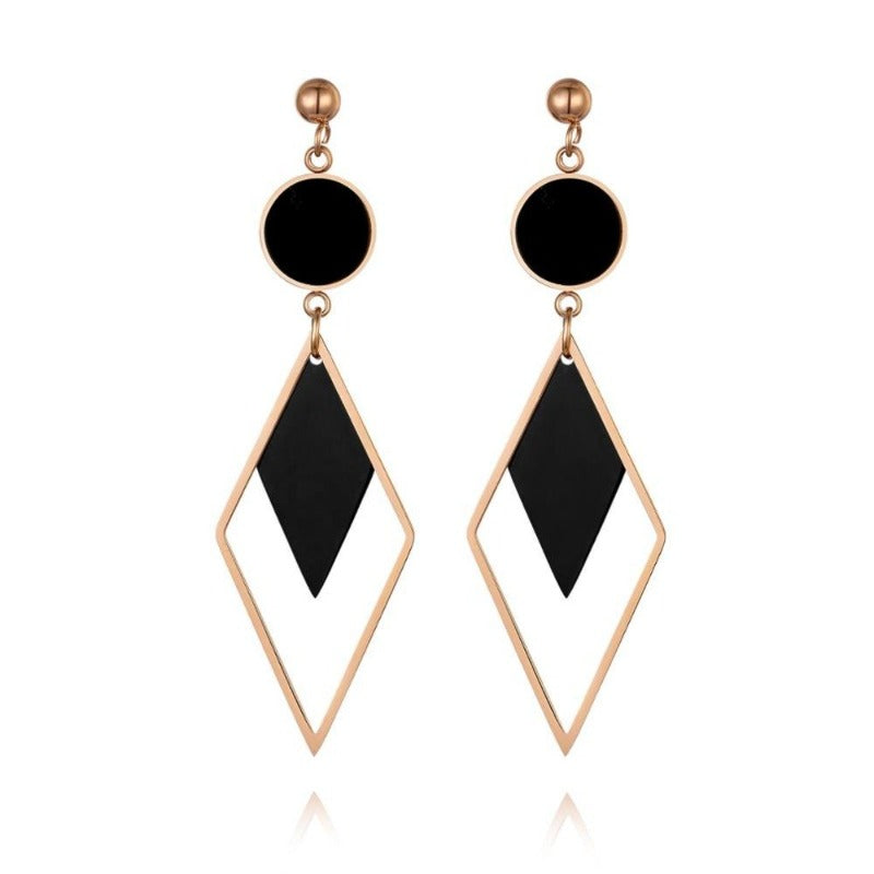 Geometric Black and Rose Gold Stainless Dangle Earrings
