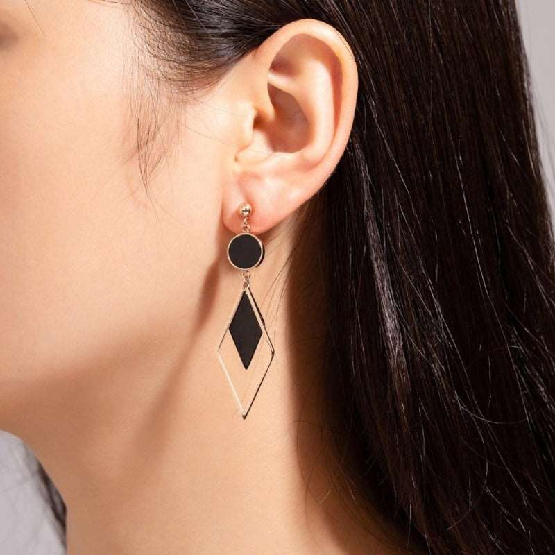 Geometric Black and Rose Gold Stainless Dangle Earrings