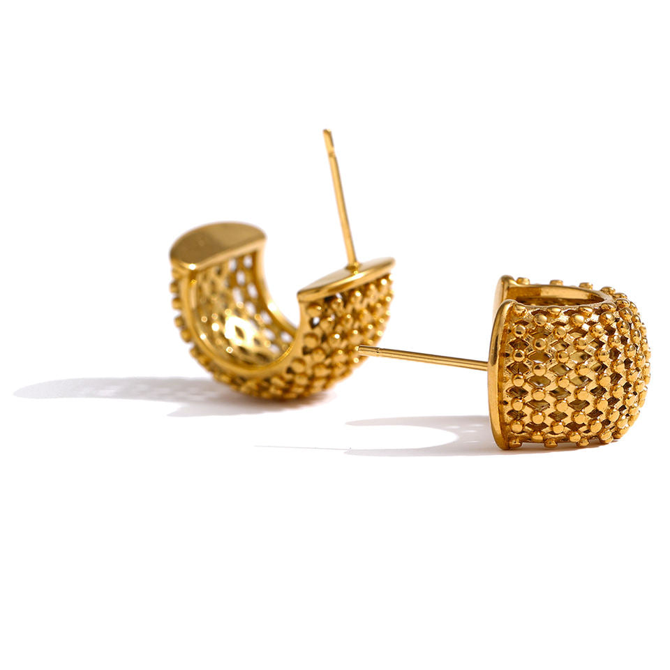 C Shaped 18K Gold Plated Stud Earrings