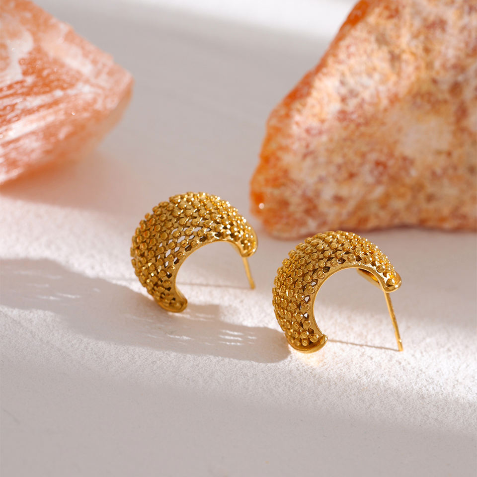 C Shaped 18K Gold Plated Stud Earrings