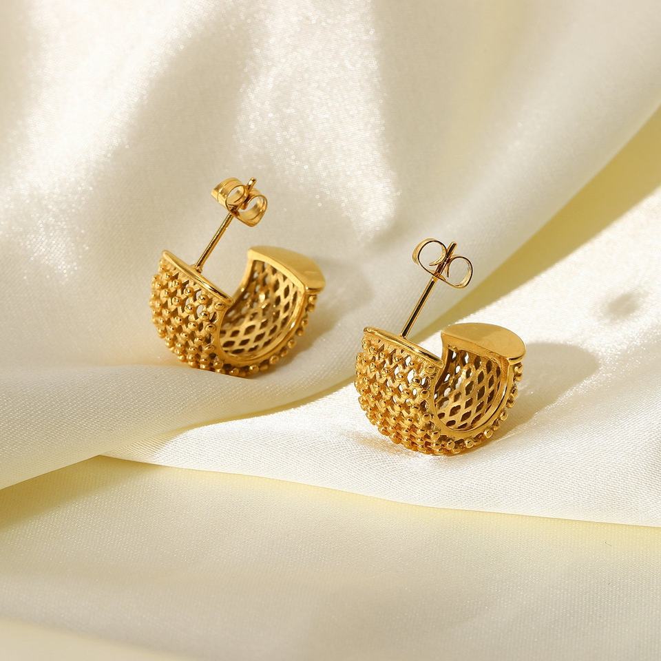 C Shaped 18K Gold Plated Stud Earrings