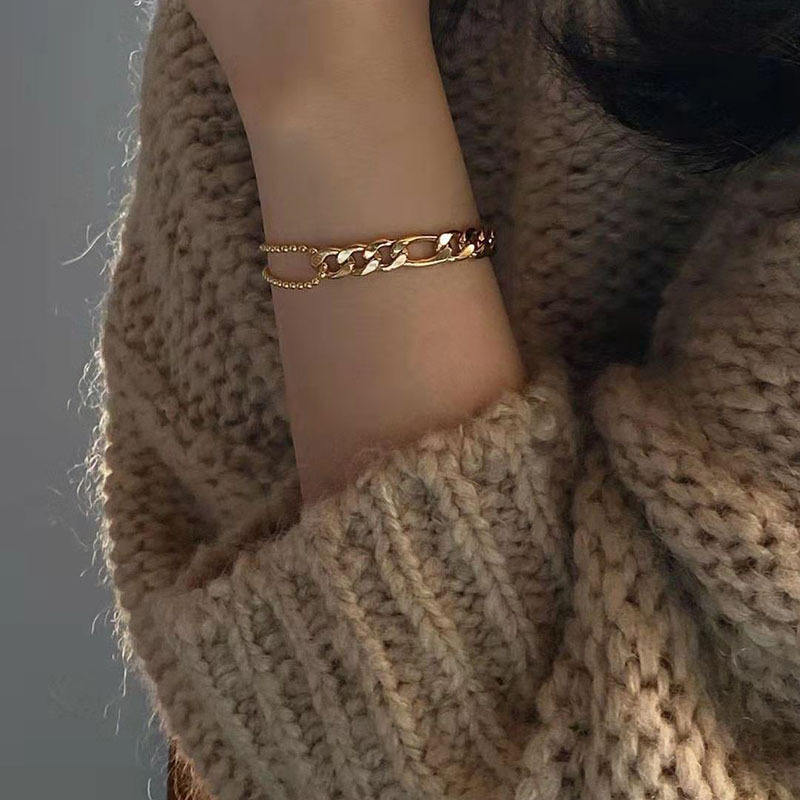 Figaro & Bead Bracelet | 18K Gold Plated