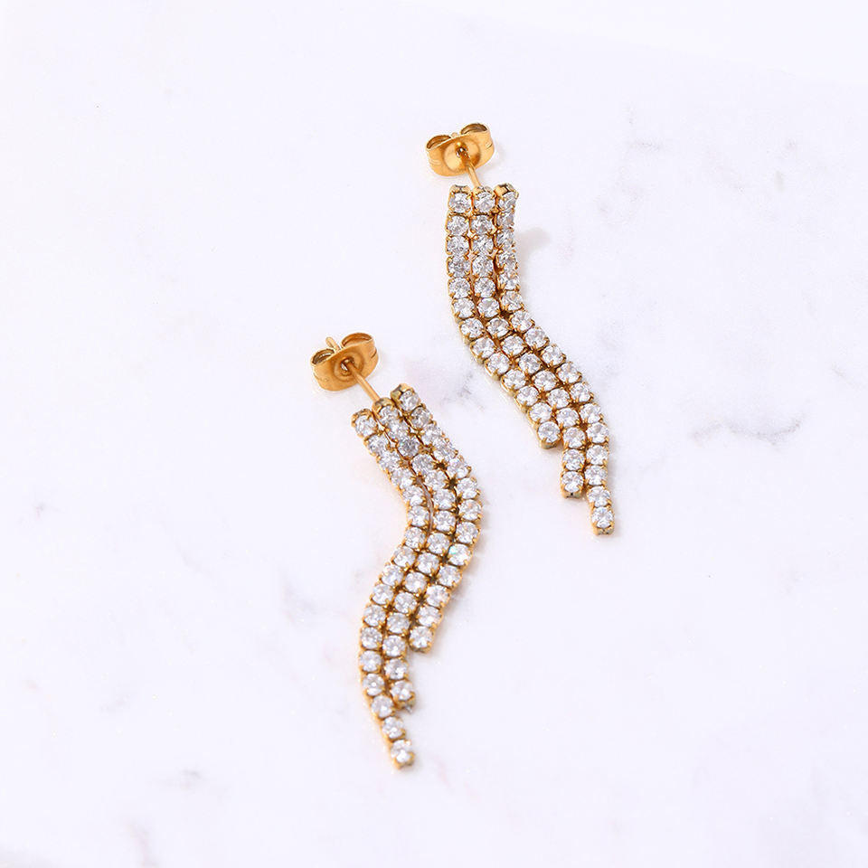 Tennis CZ 18K Gold Plated Tassel Earrings