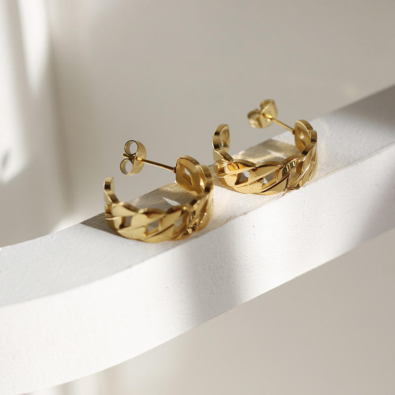 C Shaped 18K Gold Plated Hoop Earrings