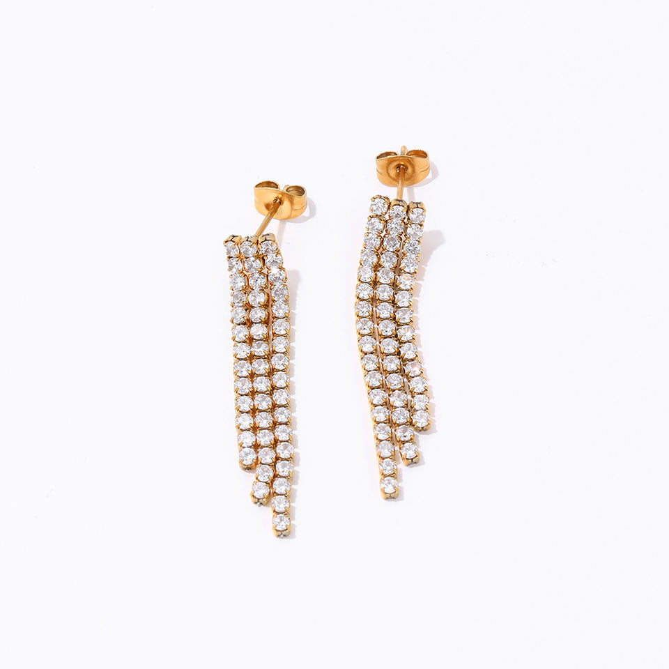 Tennis CZ 18K Gold Plated Tassel Earrings