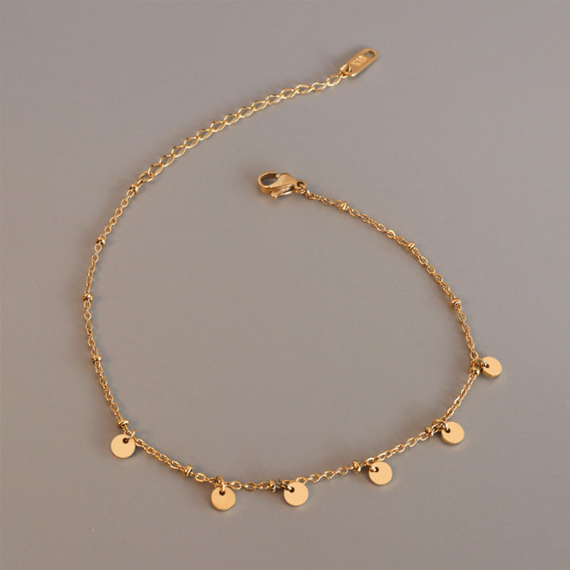 Thin Chain Anklet Coin Disc Tassel Anklet