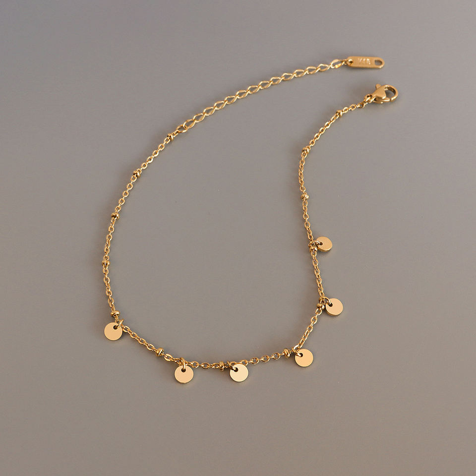 Thin Chain Anklet Coin Disc Tassel Anklet