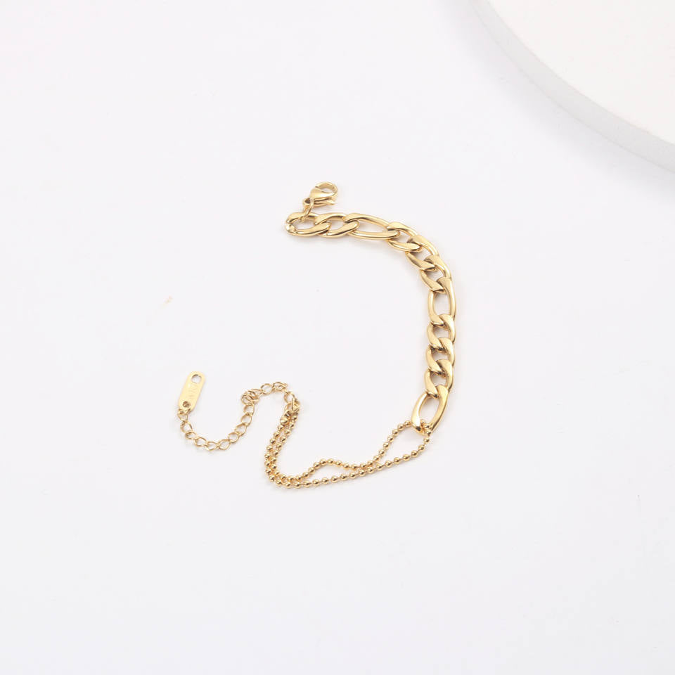 Figaro & Bead Bracelet | 18K Gold Plated