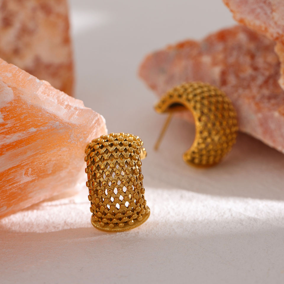 C Shaped 18K Gold Plated Stud Earrings