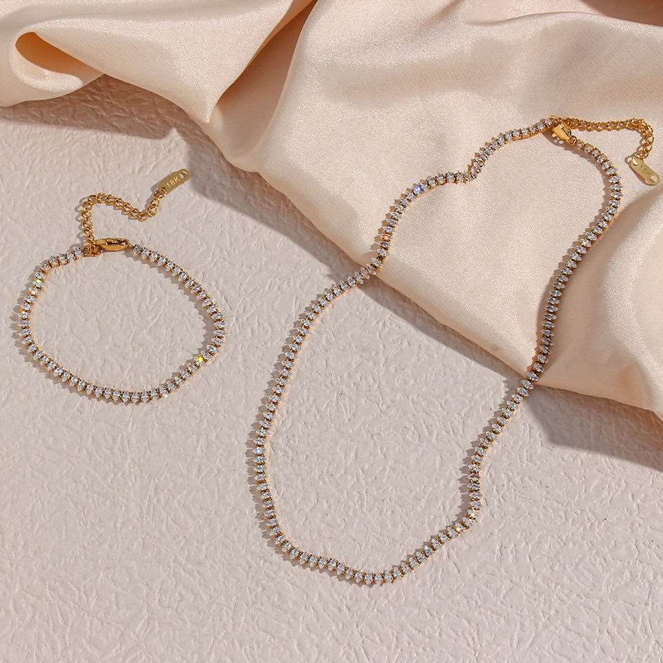 Cubic Zirconia Necklace & Bracelet Set Stainless Steel