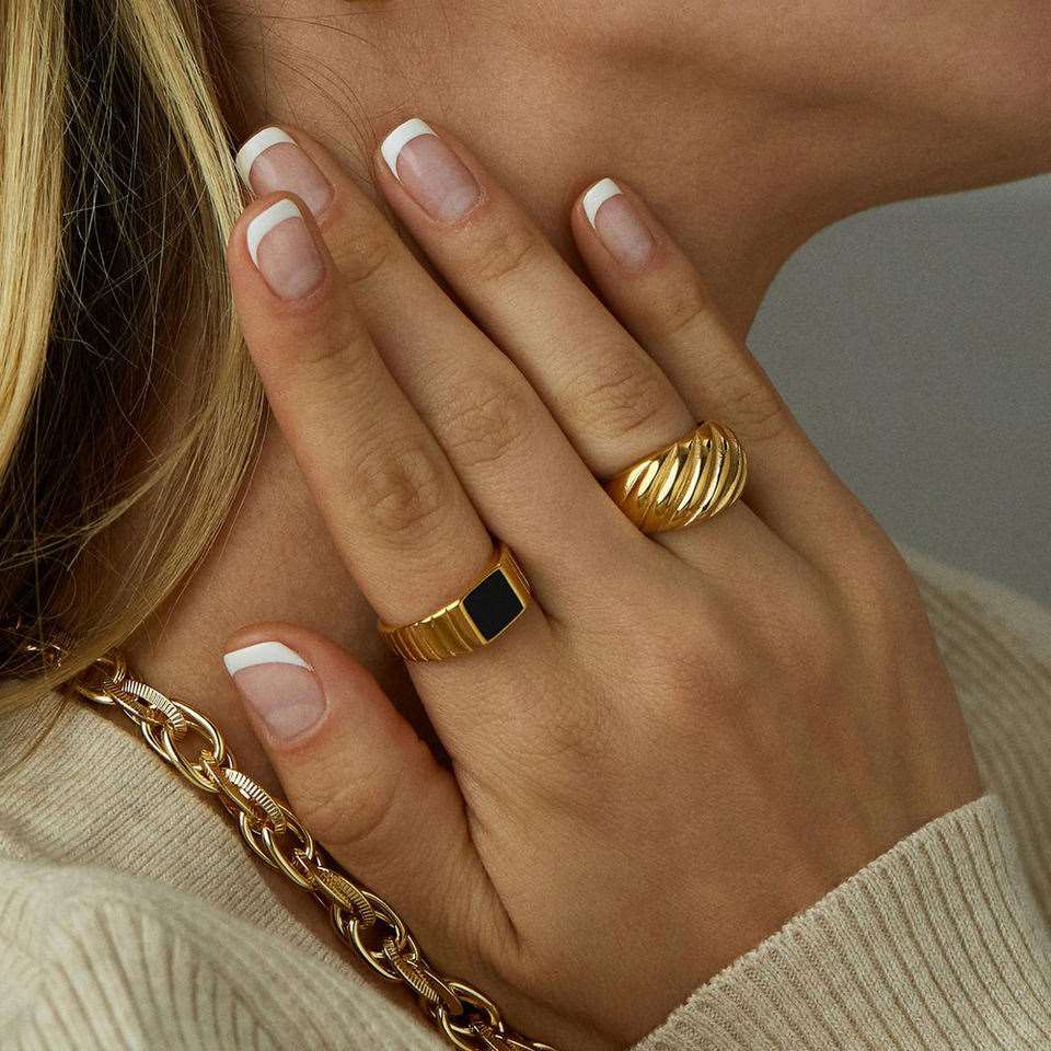 Unisex Black Signet 18K Gold Plated Ring