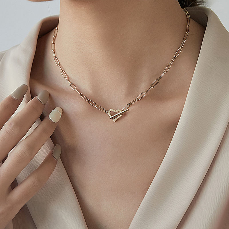 Paperclip Dainty Heart Link Chain Necklace