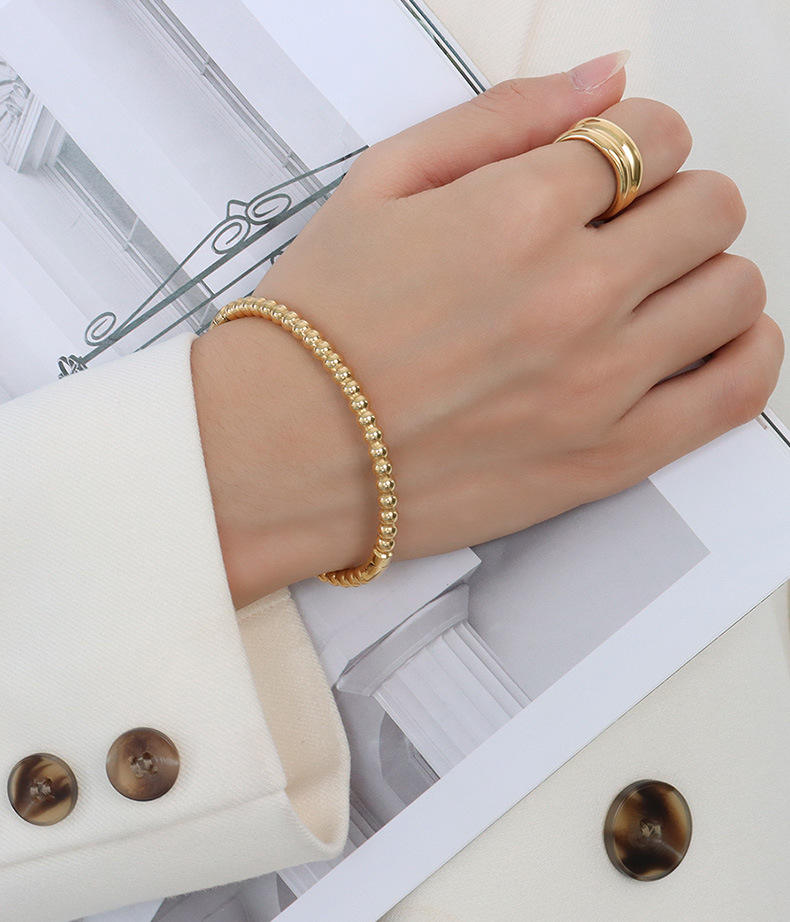 Beaded 18K Gold Plated Cuff Bangle Bracelet