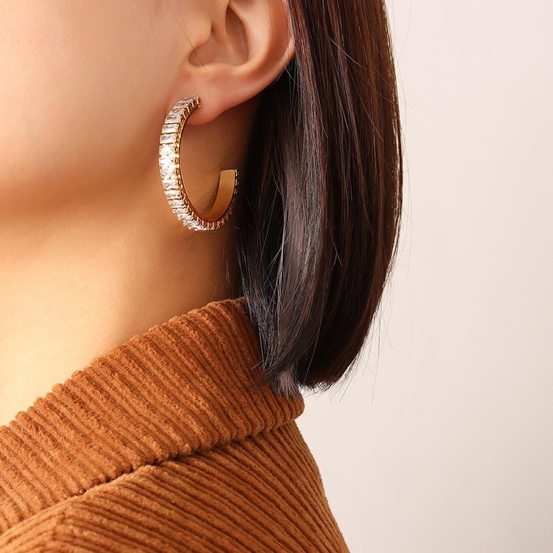 Large Cubic Zirconia 18K Gold Plated Earrings