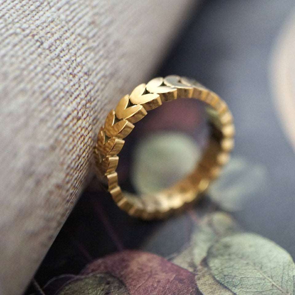Olive Leaves 18K Gold Plated Band Ring